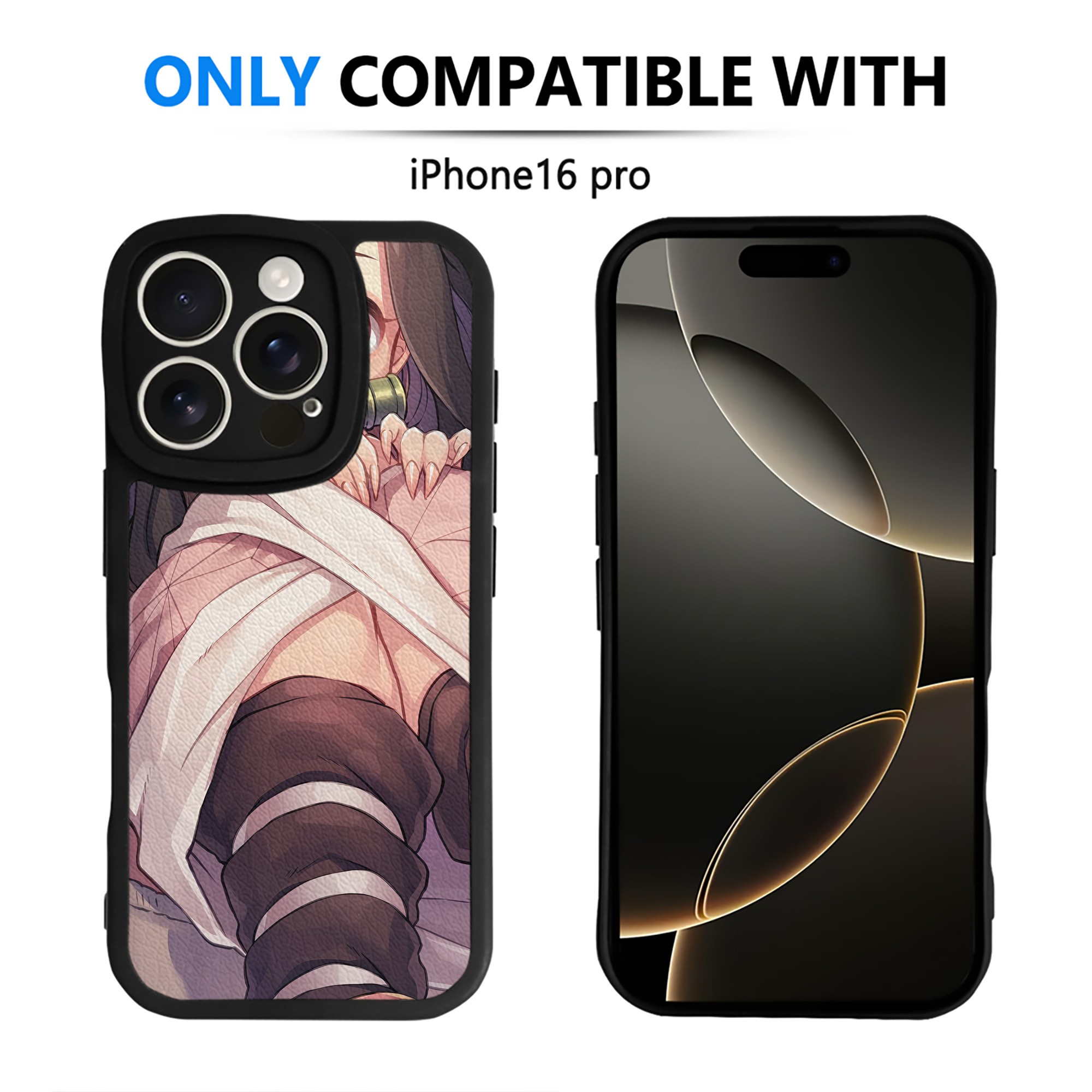 （画像用） 鬼滅の刃（きめつのやいば）竈門 禰󠄀豆子／かまど ねずこ Kamado Nezuko 【iPhone 16シリーズ対応】シリコンスマホケース（レザー調） 材質：シリコン